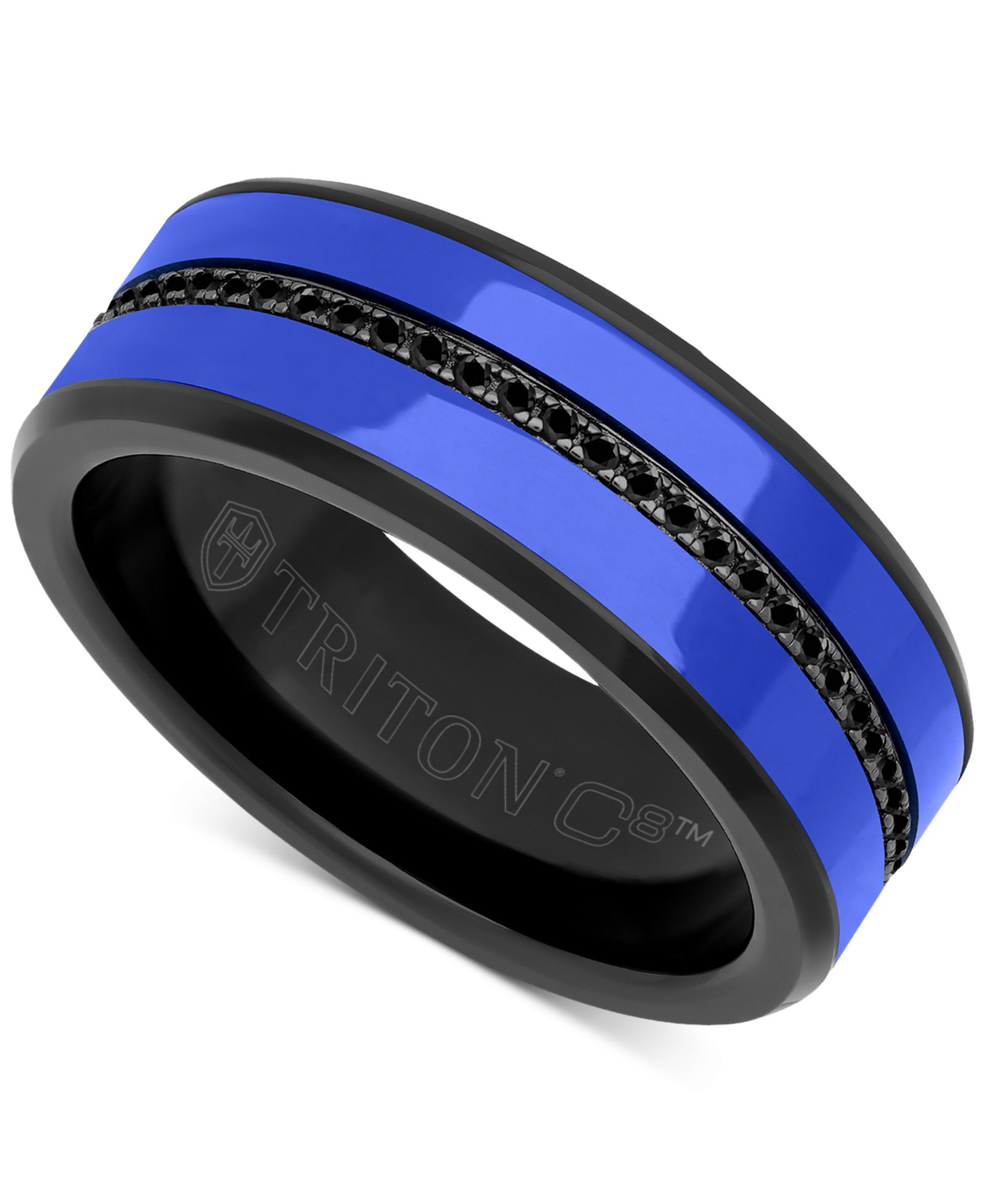Triton Мужское свадебное кольцо из черного сапфира и керамики (1/4 ct. t.w.) из карбида вольфрама