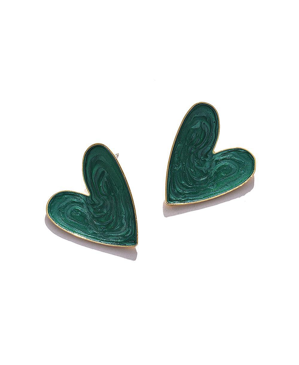 Женские серьги-гвоздики SOHI Green Enamel Heart