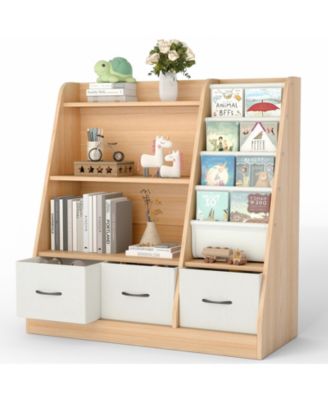 Sugift Wooden Kids Storage Organizer Shelf with Book Rack and Fabric Bins