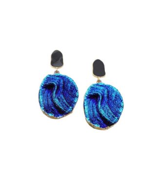SOHI Women's Blue  Textured Oval Drop Earrings