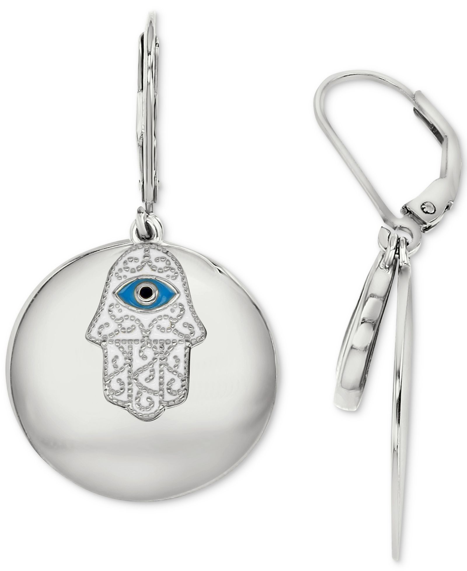Cubic Zirconia & Enamel Hamsa Hand Disc Drop Earrings