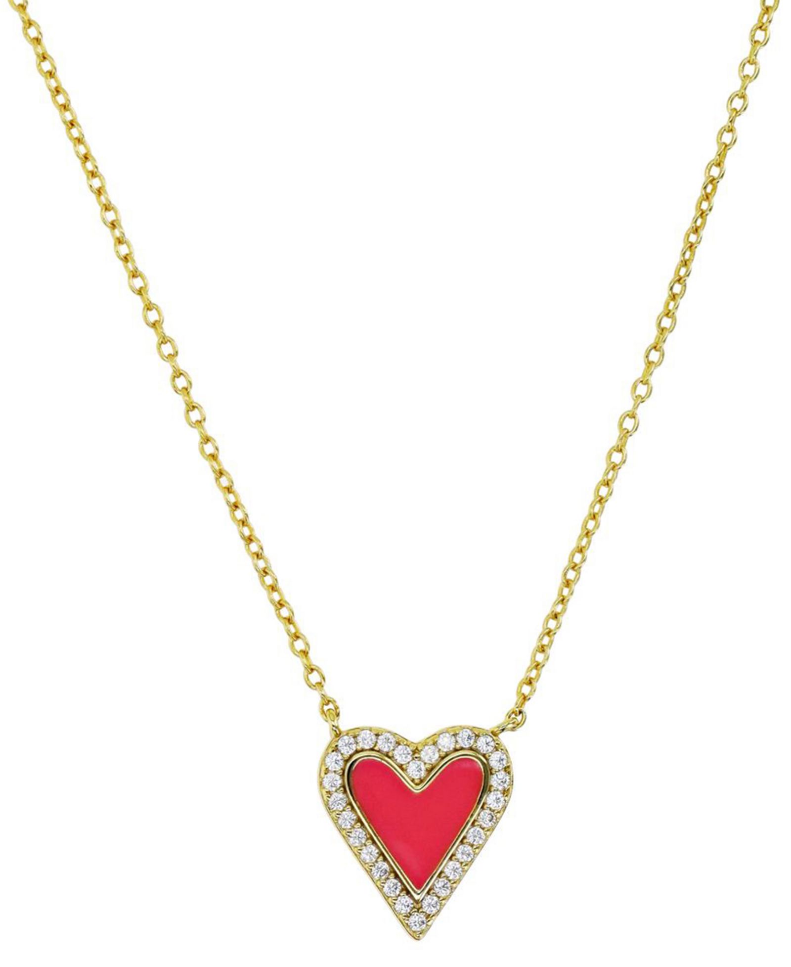Подвеска-кулон Cubic Zirconia Red Enamel Heart в позолоченном стерлинговом серебре 14k, 16" + 2" extender
