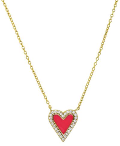 Подвеска-кулон Cubic Zirconia Red Enamel Heart в позолоченном стерлинговом серебре 14k, 16" + 2" extender