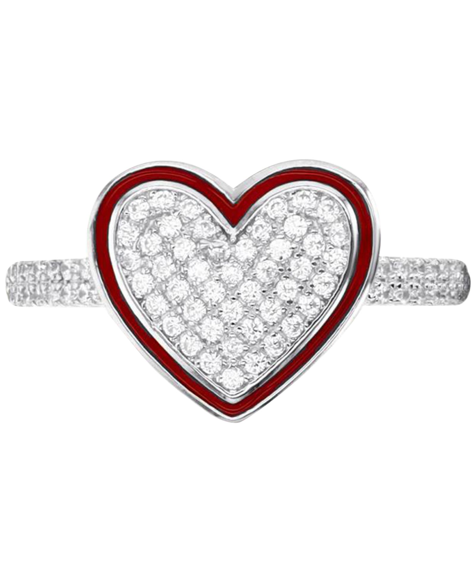 Cubic Zirconia Pavé & Enamel Frame Heart Ring in Sterling Silver