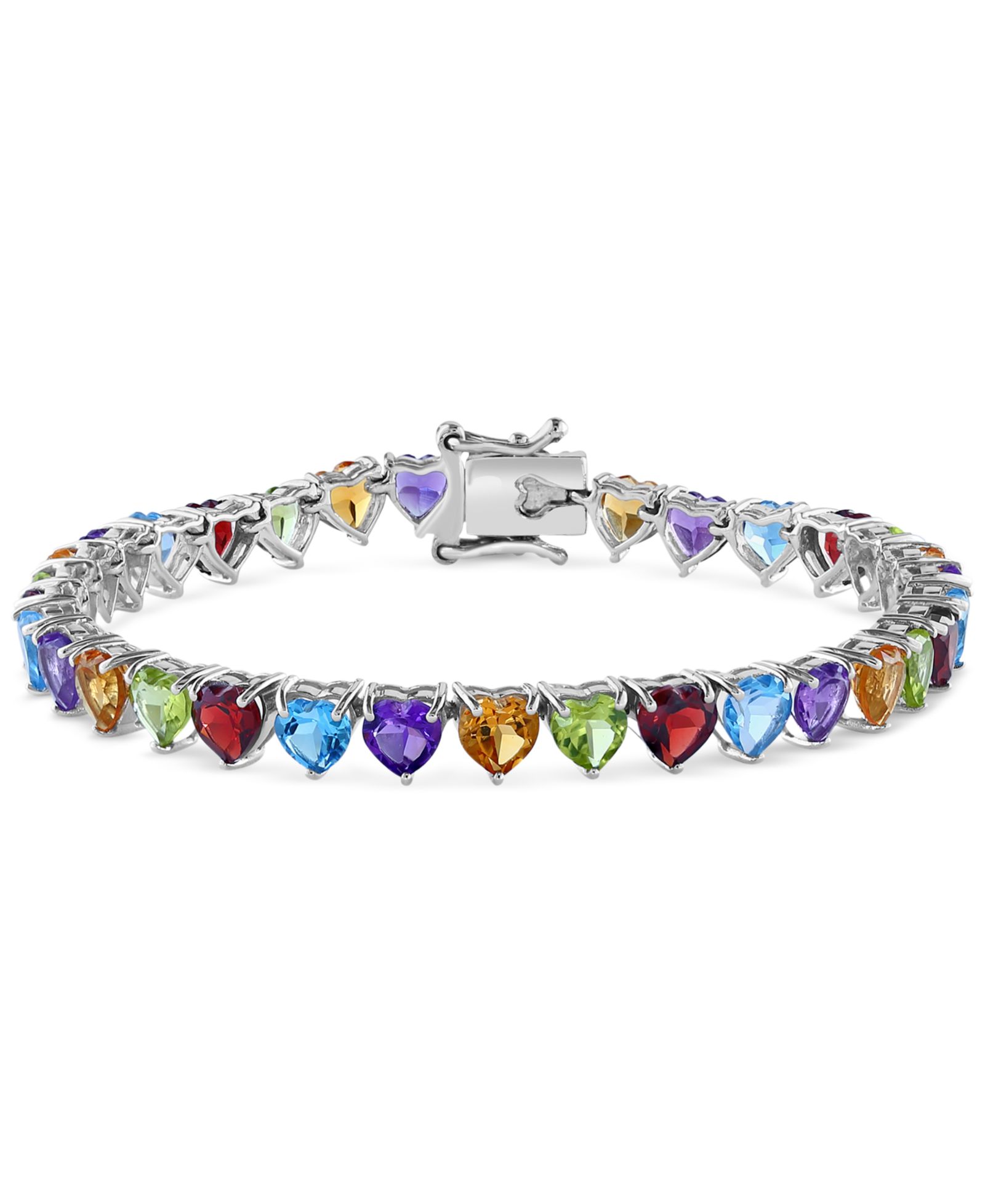 Браслет EFFY Multi-Gemstone Heart Tennis из стерлингового серебра (16 ct. t.w.)