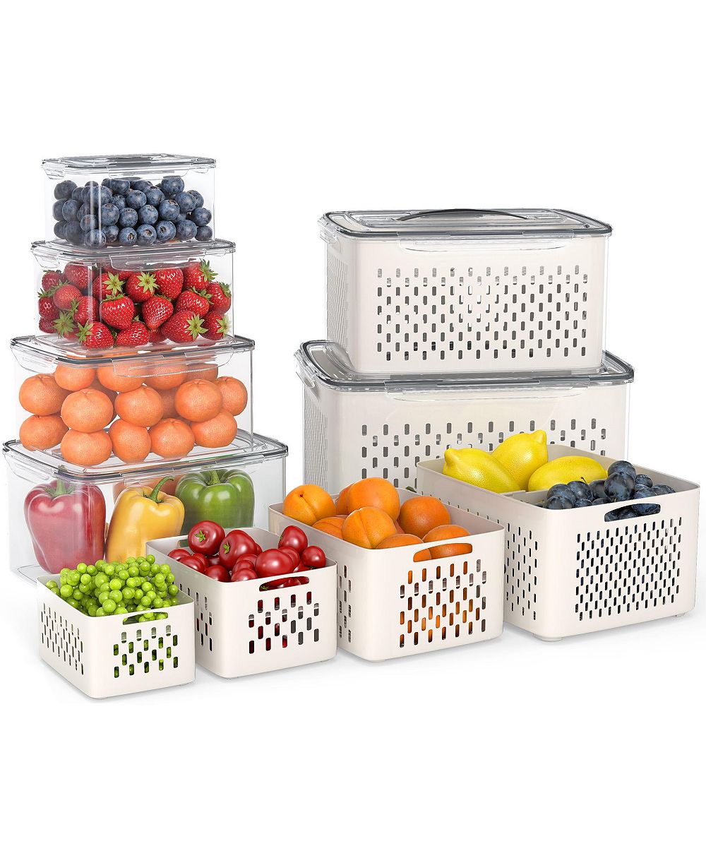 SUGIFT 6 Piece Food Storage Container Set with Colander Airtight Snap Lids BPA Free Produce Saver Set