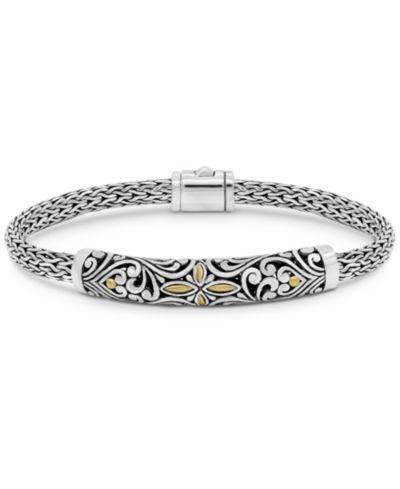 DEVATA Bali Filigree with Dragon Bone Chain Bracelet in Sterling Silver and 18K Gold
