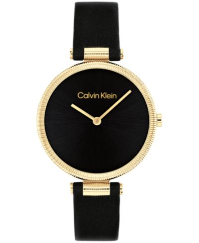 Женские часы Calvin Klein Gleam Black с кожаным ремешком, 32mm