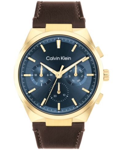 Calvin Klein Мужские часы Distinguish Brown Leather Strap, 44mm