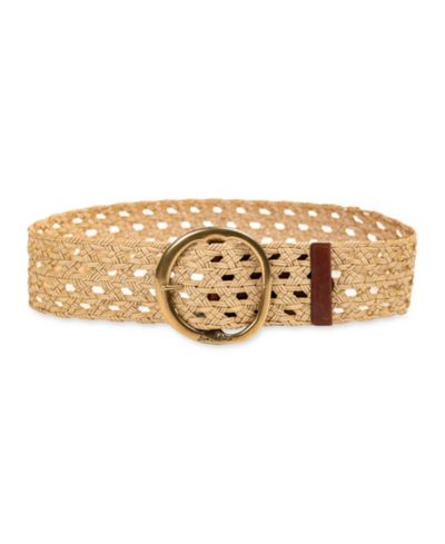 Sam Edelman Women's Woven Leather Belt with Circular Center Bar Buckle