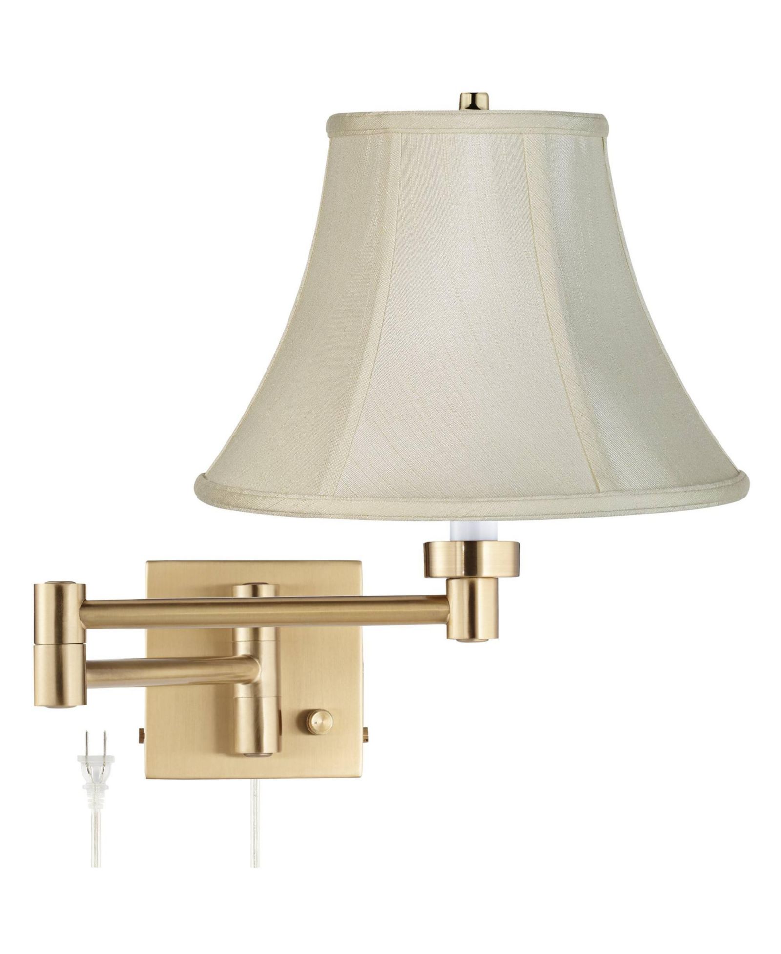 Barnes and Ivy Alta Vintage Swing Arm Wall Lamp Warm Antique Brass Plug-in Light Fixture Cream Fabric Bell Shade for Bedroom Bedside Living Room House