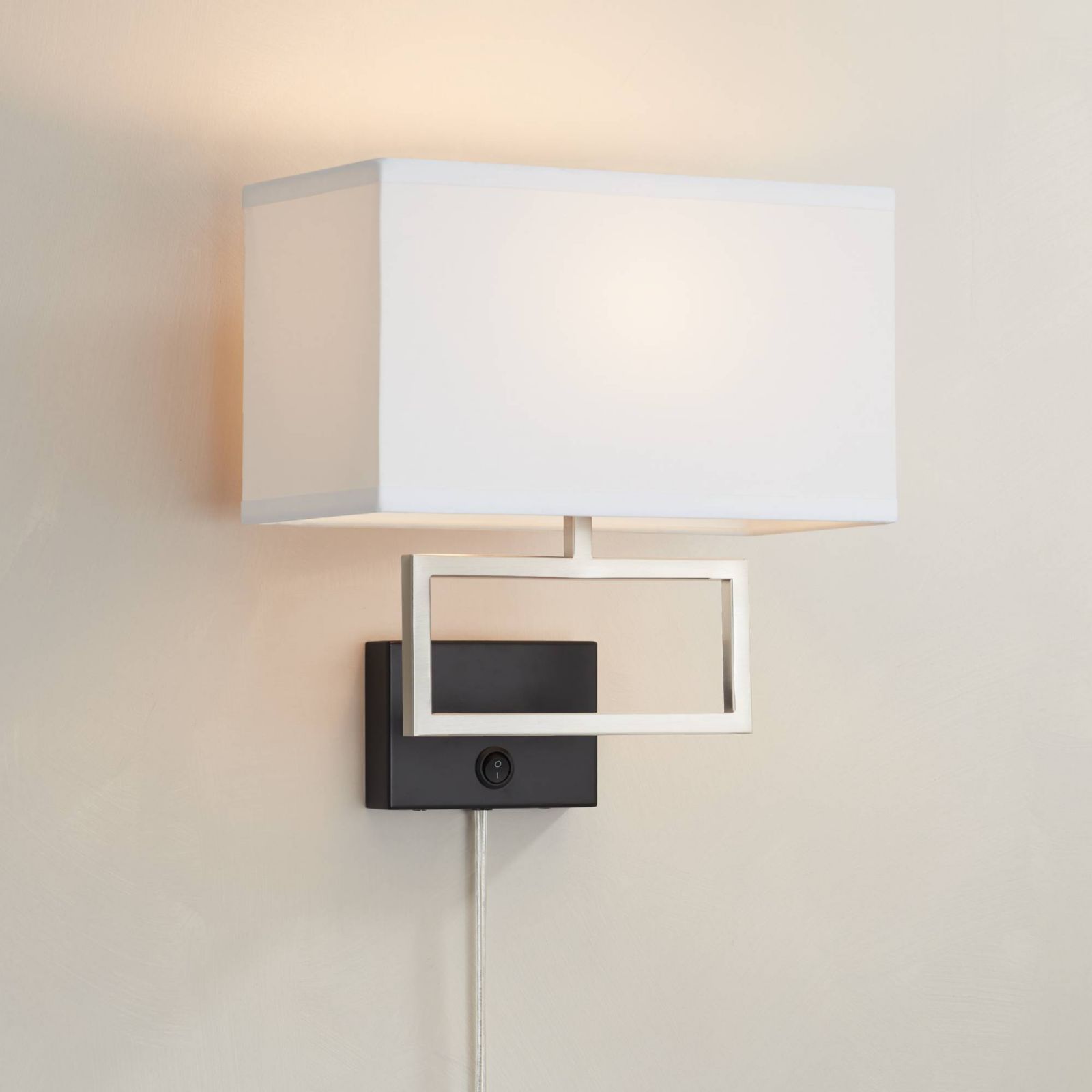 Possini Euro Design Trixie Modern Wall Lamp Brushed Nickel Plug-in 12" Light Fixture Rectangular Shade for Bedroom Reading Living Room Hallway House