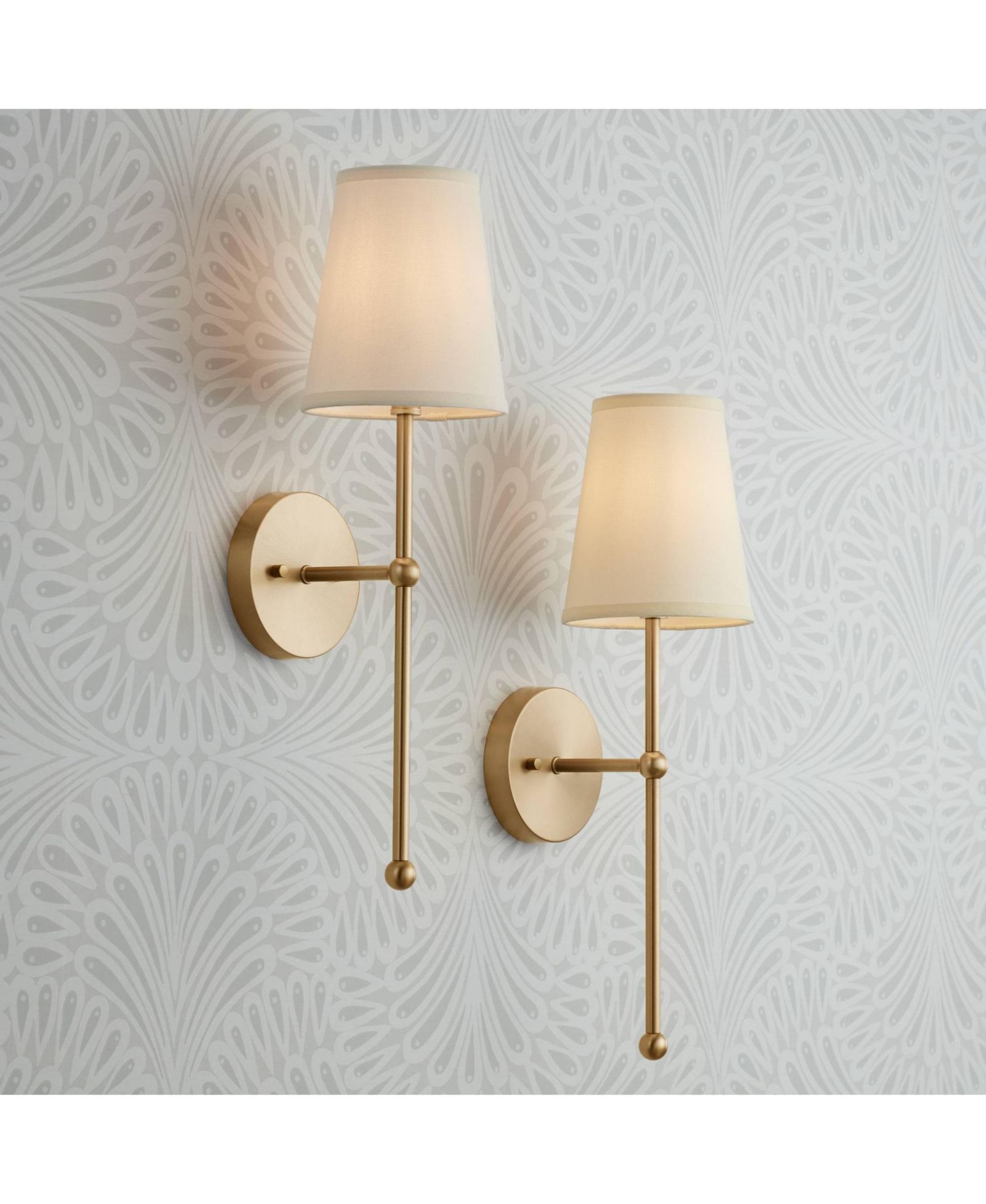 Possini Euro Design Modern Wall Light Sconces Set of 2 Warm Brass Hardwired 6" Cream Linen Shade for Bedroom House Living Room