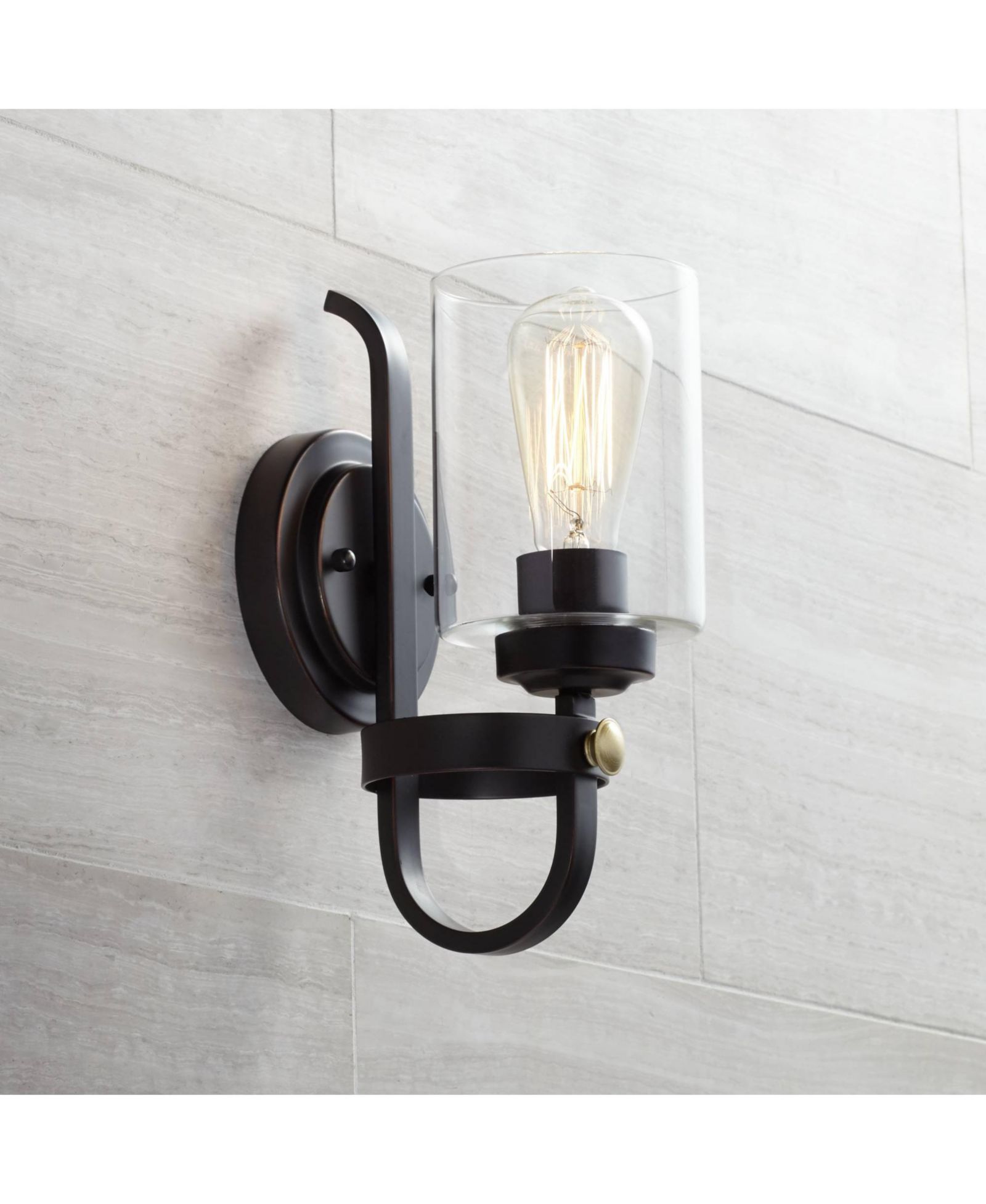 Franklin Iron Works Eagleton Rustic Farmhouse Wall Light Sconce Oil Rubbed Hardwire 5 1/2" Fixture LED Clear Glass Shade for Bedroom Bathroom
