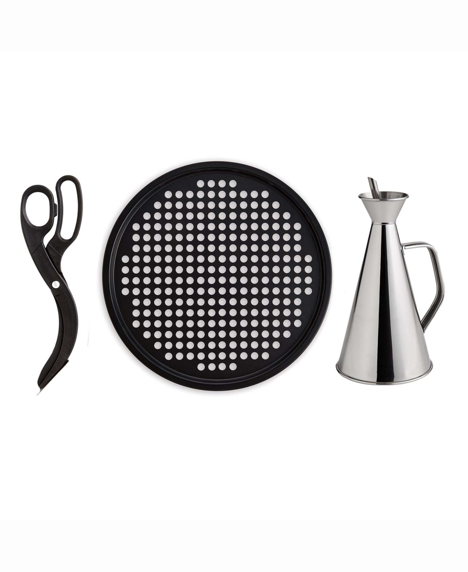 Fante's 3-Piece Crispy Pizza Pan with Pizza Scissors and Olive Oil Can Set, The Italian Market Original Since 1906