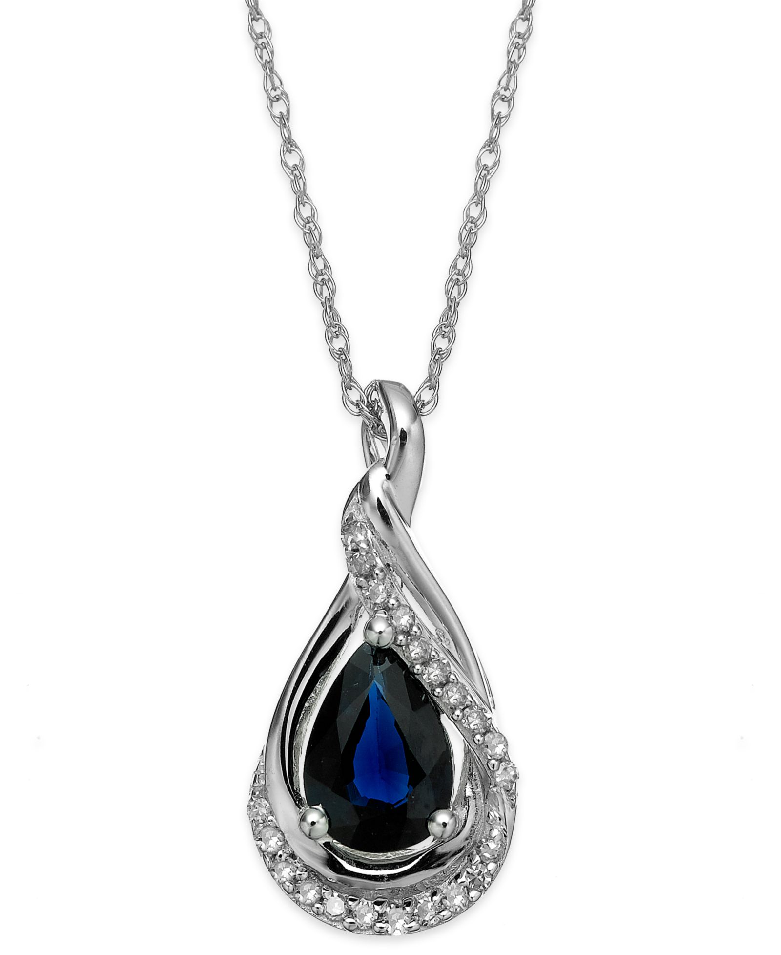 Ожерелье-подвеска Sapphire (9/10 ct. t.w.) и Diamond Accent в 14k White Gold