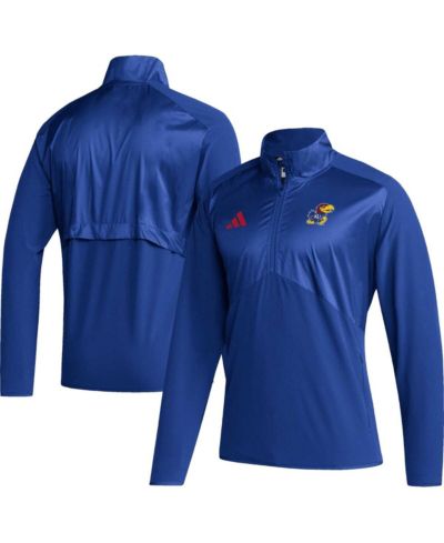 Men's adidas Royal Kansas Jayhawks Sideline AEROREADY Raglan Sleeve Quarter-Zip Jacket