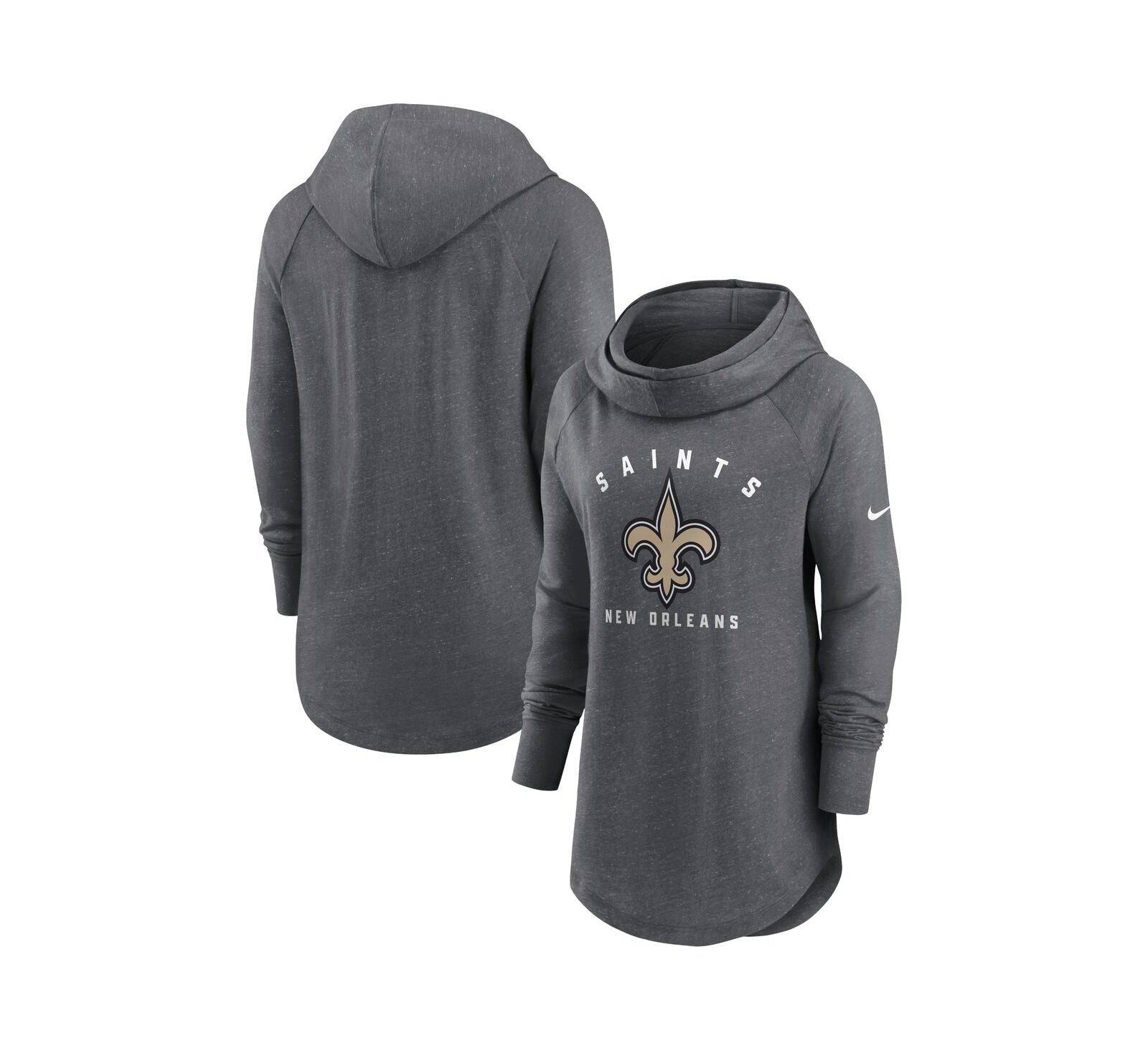 Women's Nike Heather Charcoal New Orleans Saints Raglan Funnel Neck Pullover Hoodie