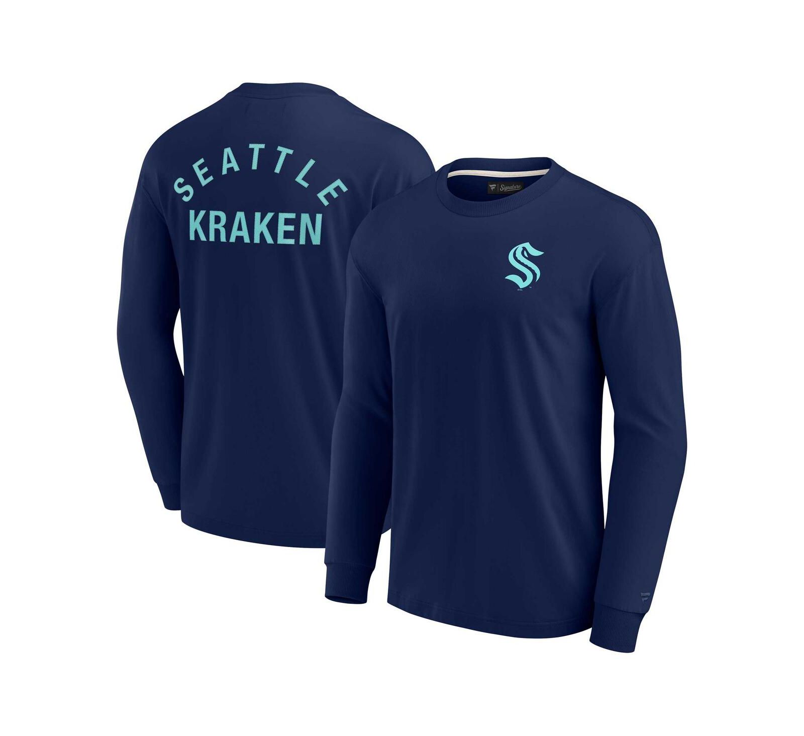 Men's and Women's Fanatics Signature Deep Sea Blue Seattle Kraken Super Soft Long Sleeve T-shirt