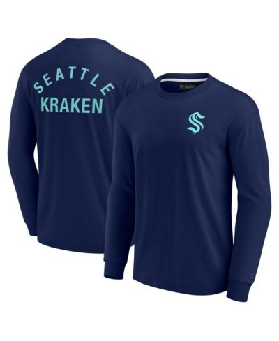 Мужская и женская футболка Fanatics Signature Deep Sea Blue Seattle Kraken Super Soft с длинным рукавом