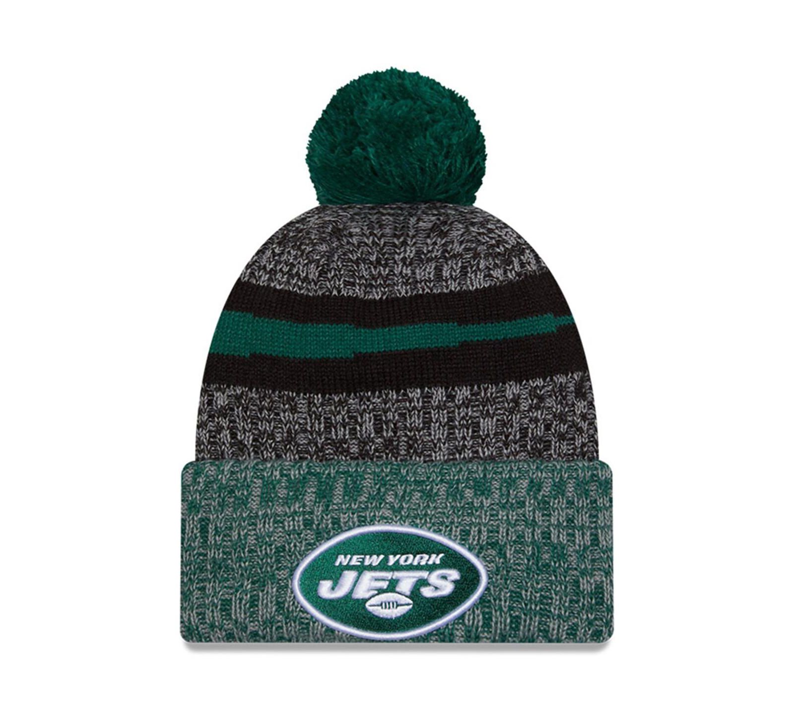 Men's New Era Black, Green New York Jets 2023 Sideline Sport Cuffed Pom Knit Hat