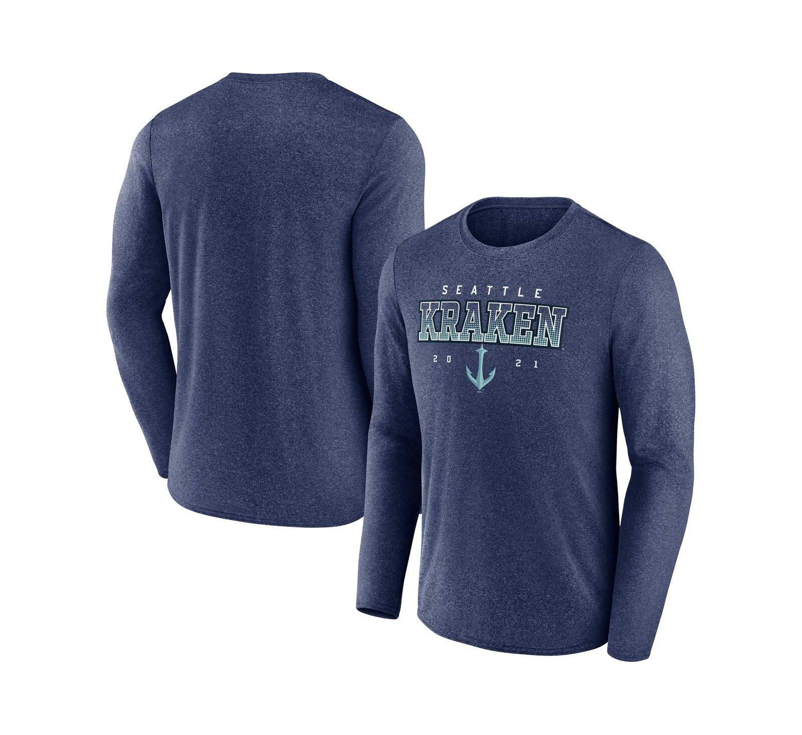Футболка Fanatics Men's Heather Deep Sea Blue Seattle Kraken Long Sleeve