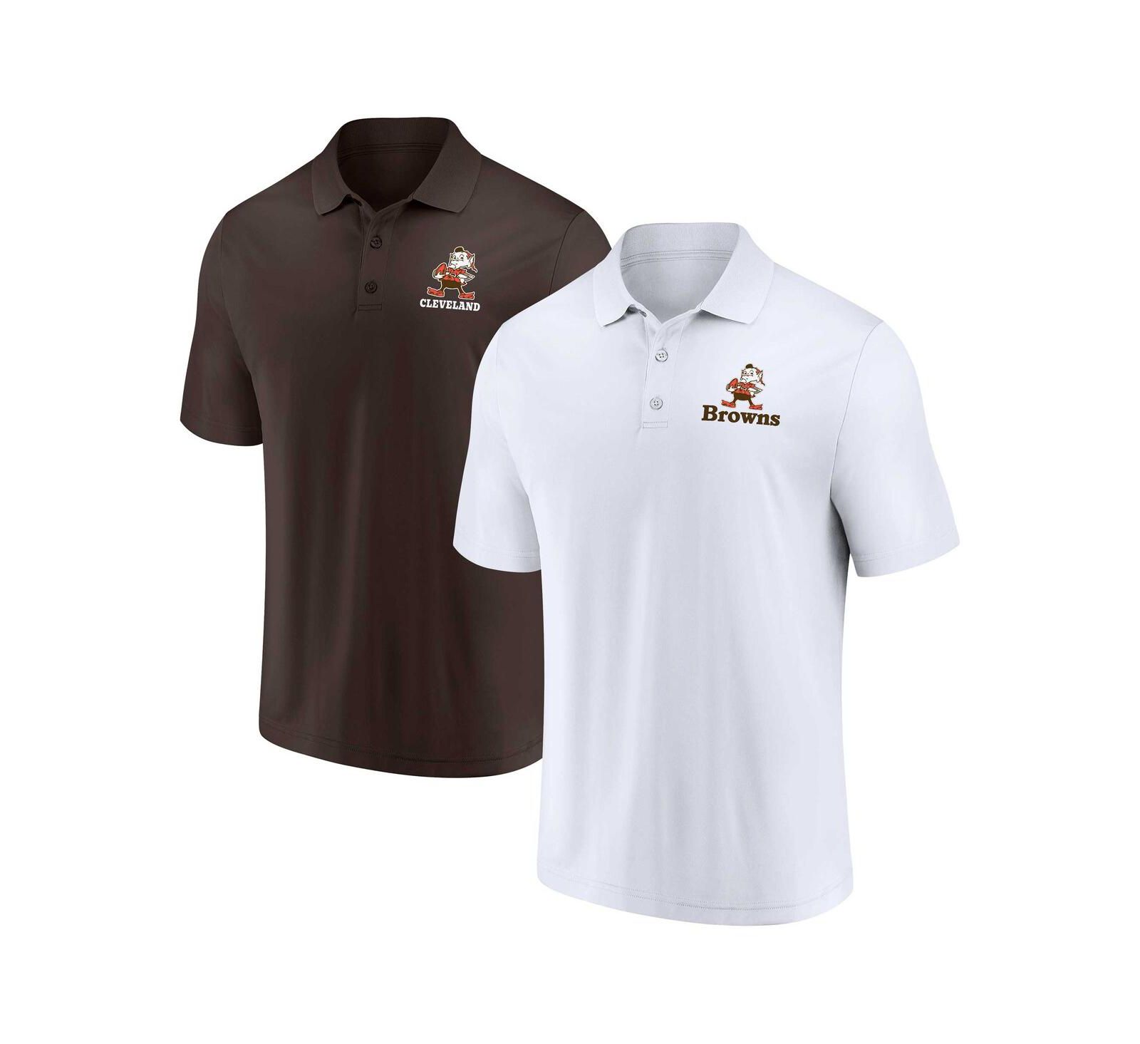 Men's Fanatics White, Brown Distressed Cleveland Browns Throwback Two-Pack Polo Shirt Set