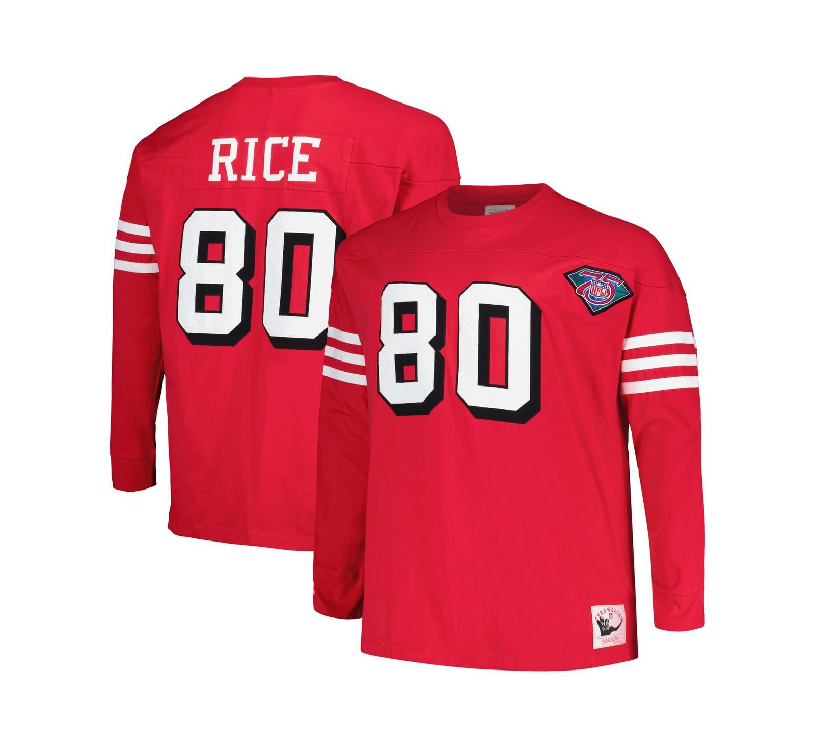 Мужская футболка Mitchell & Ness Jerry Rice Scarlet San Francisco 49ers Big and Tall Cut and Sew Player Name and Number Long Sleeve
