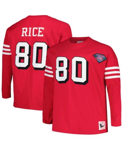 Мужская футболка Mitchell & Ness Jerry Rice Scarlet San Francisco 49ers Big and Tall Cut and Sew Player Name and Number Long Sleeve