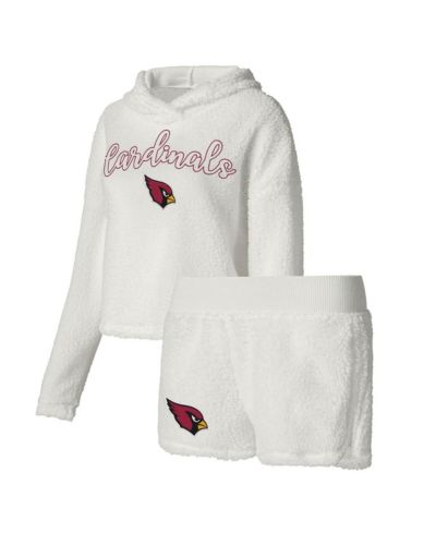 Women's Concepts Sport White Arizona Cardinals Fluffy Pullover Sweatshirt and Shorts Sleep Set