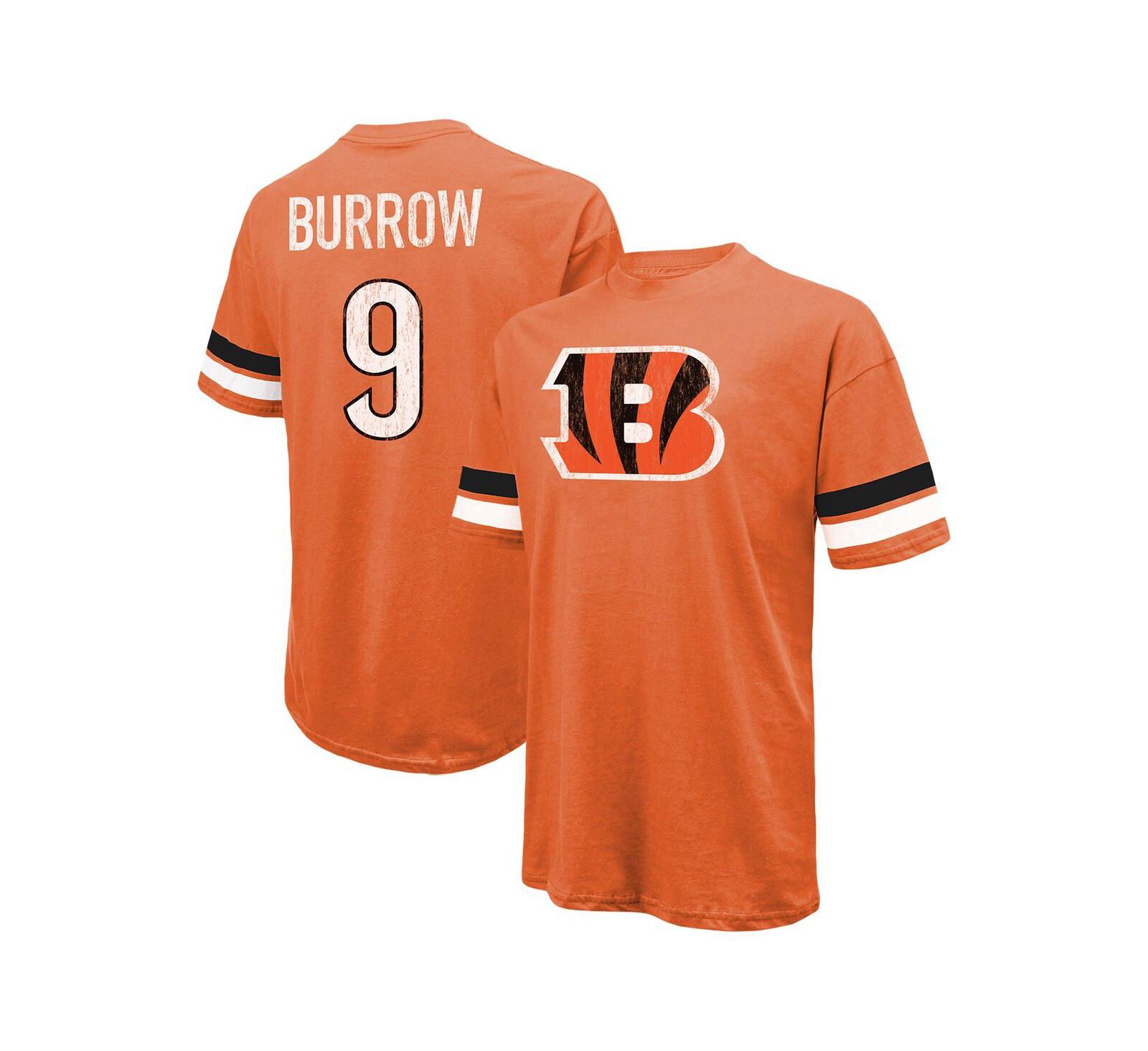 Men's Majestic Threads Joe Burrow Orange Distressed Cincinnati Bengals Name and Number Oversize Fit T-shirt