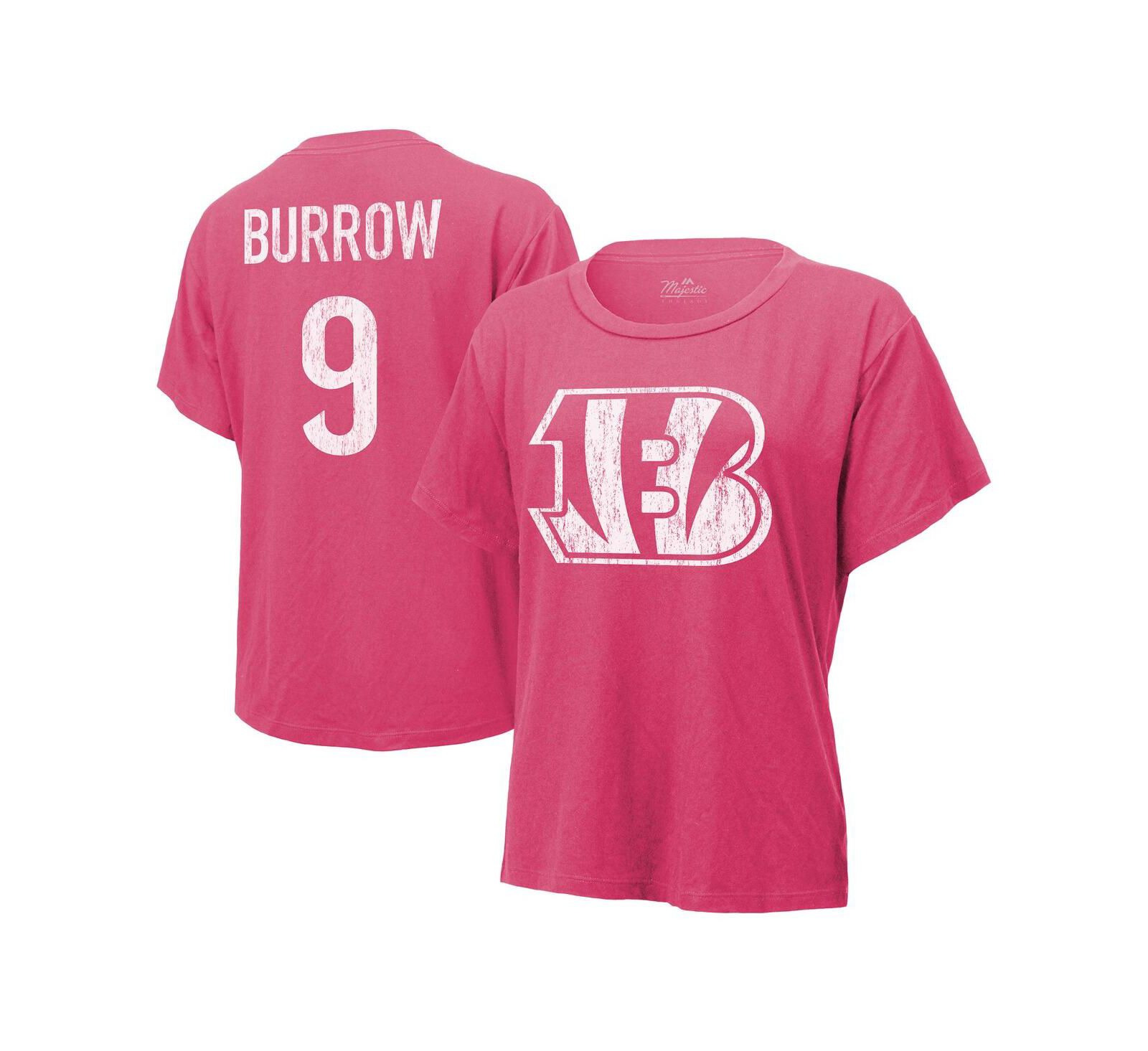 Футболка Majestic Threads Joe Burrow Pink Distressed Cincinnati Bengals