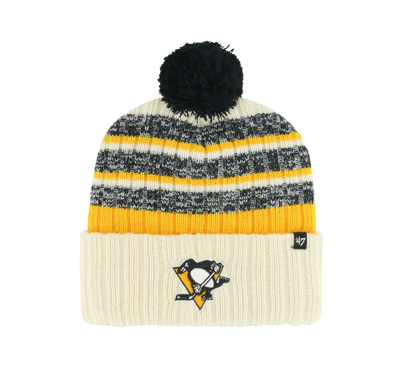 Мужская вязаная шапка '47 Brand Cream Pittsburgh Penguins с помпоном