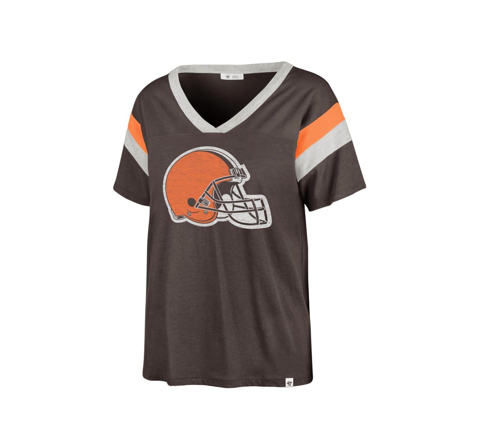 Women's '47 Brand Brown Distressed Cleveland Browns Phoenix V-Neck T-shirt