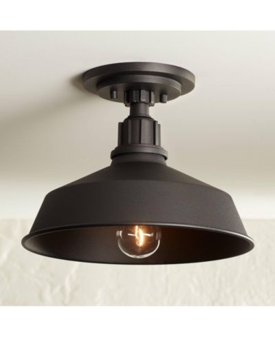 Уличный потолочный светильник Franklin Iron Works Arnett Rustic Industrial Semi Flush Mount Black 12" Damp Rated