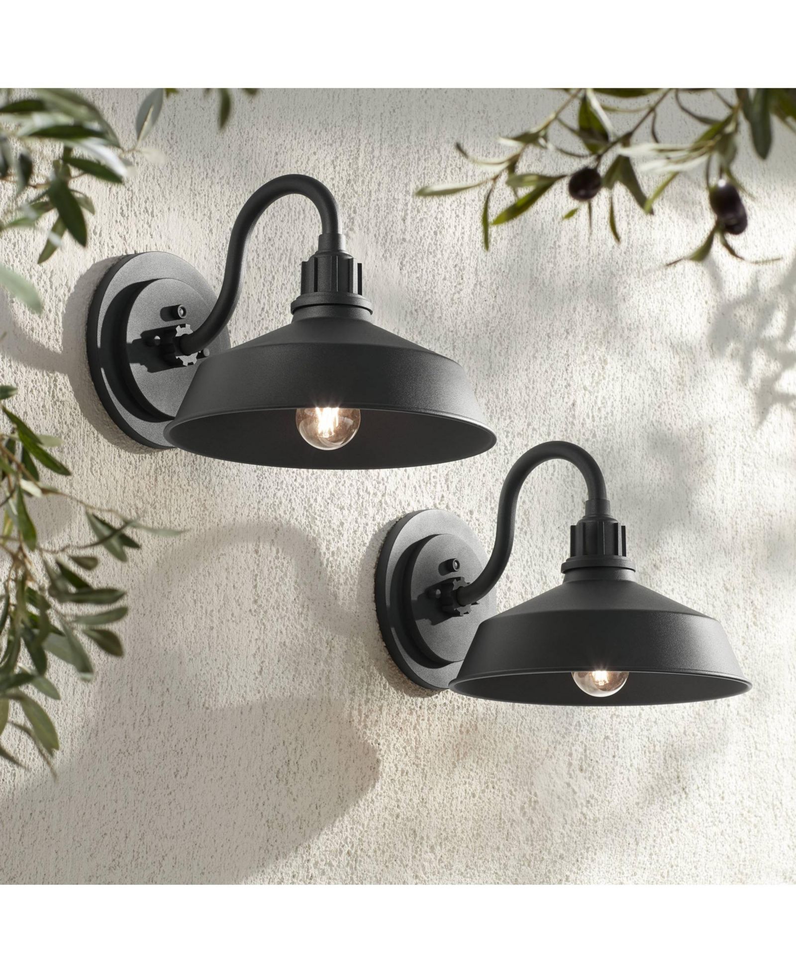 Franklin Iron Works Arnett Rustic Industrial Farmhouse Outdoor Barn Light Fixtures Set of 2 Dawn Gooseneck 10 1/2" for Exterior Deck