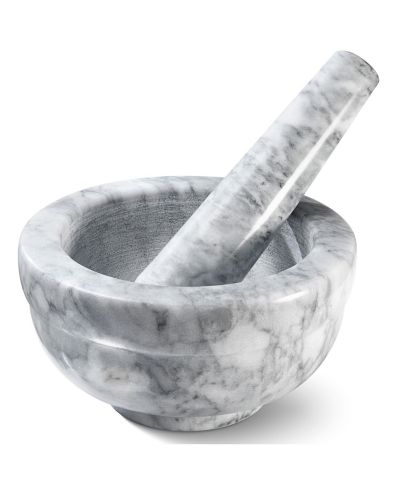 Homeitusa Mortar and Pestle Set - Small Grinding Bowl Container for Guacamole, Spices, Salsa, Pesto, Herbs - Best Mortar and Pestle Spice and Pills Crusher Set, Holds Up to 2.5oz - 3.75x2  , Marble Gray