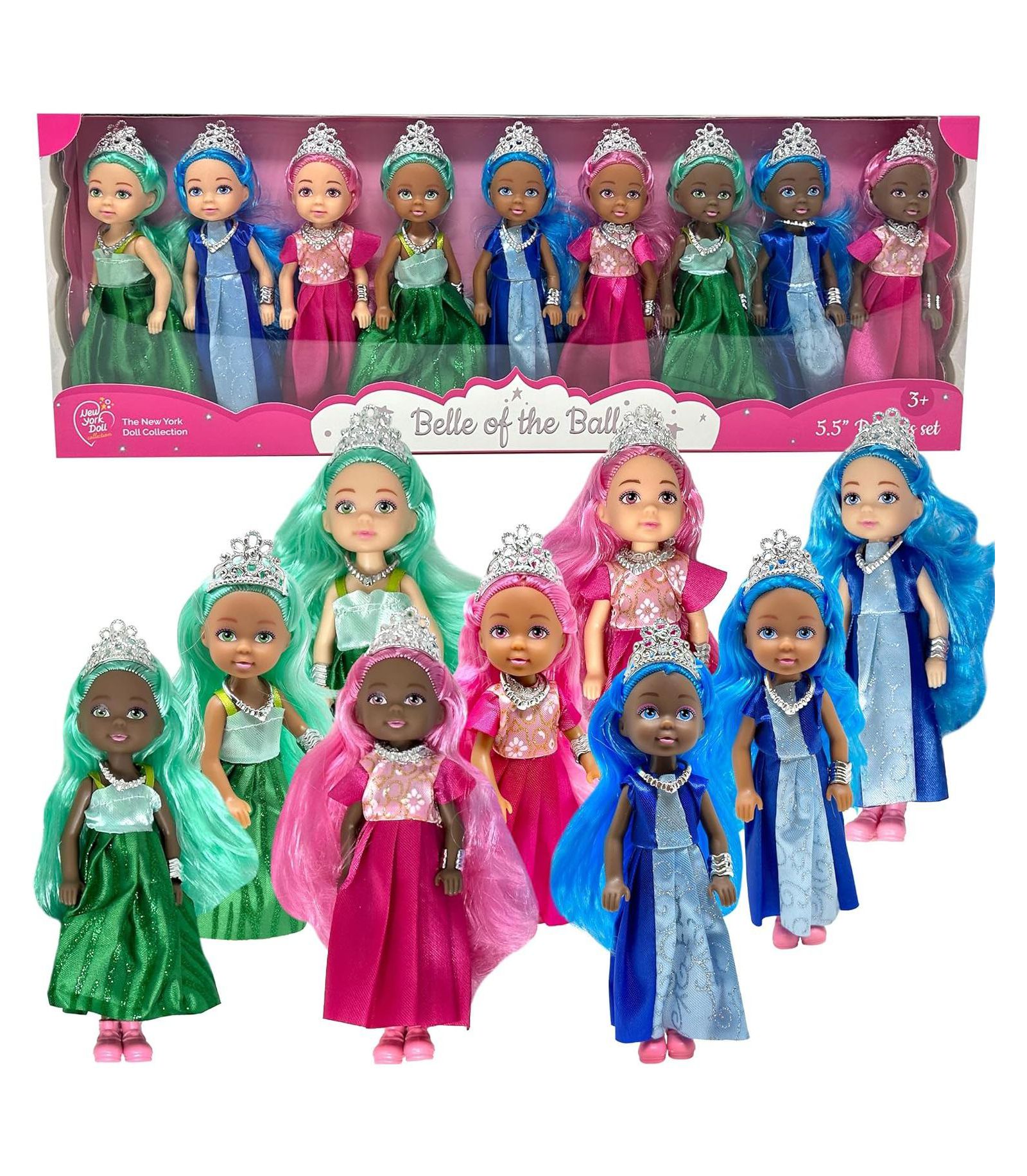 Коллекция кукол The New York Doll Collection Принцессы 5.5" подвижные мини-куклы, набор из 9 штук, от 3 лет