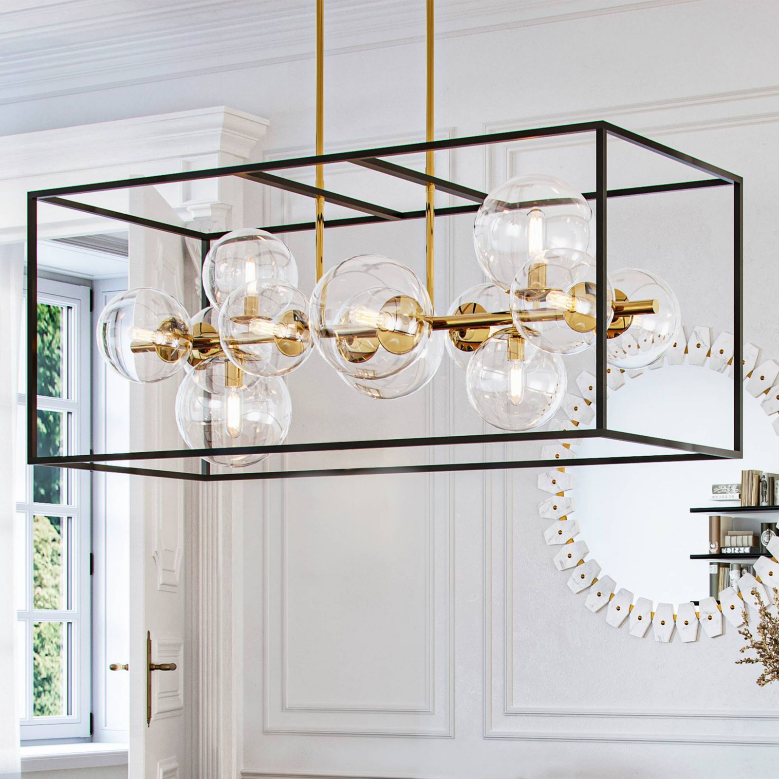 Современная люстра-подвесная Possini Euro Design Fitzgerald Black Gold с прозрачным стеклом