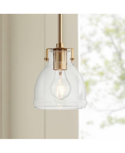 Possini Euro Design Soft Gold 6" Wide Clear Glass Shade Farmhouse Industrial Rustic Fixture Mini Pendant