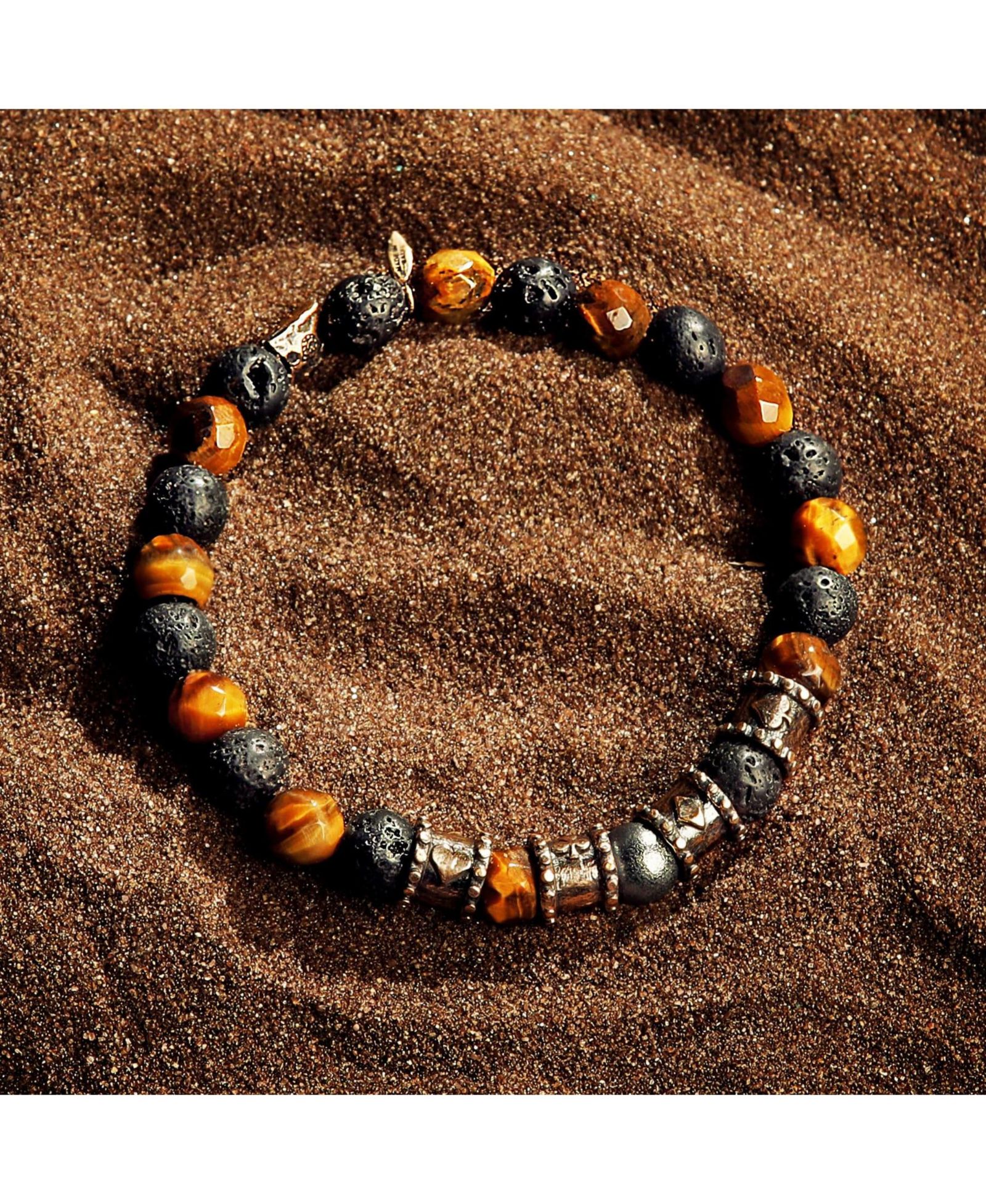 Karma and Luck Men's Tiger's Eye Lava Stone Bracelet
