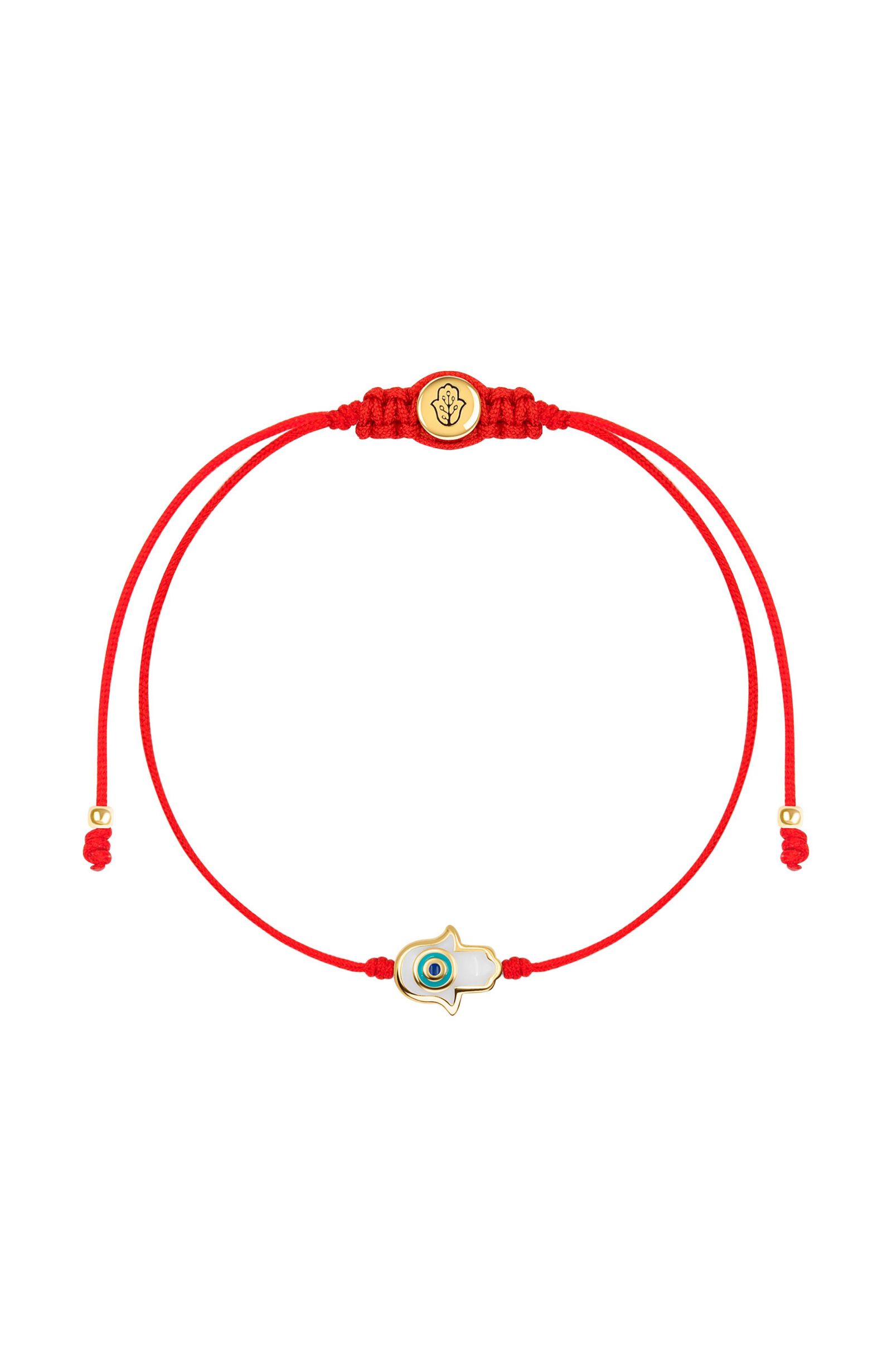 Браслет Karma and Luck White Enamel Hamsa Red String