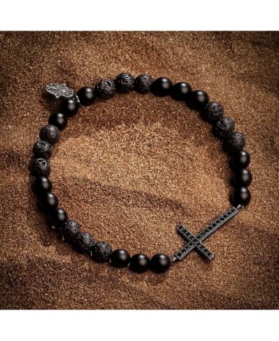 Karma and Luck Men's Lava Stone Cross Charm Bracelet
