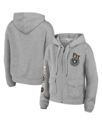 Женская толстовка WEAR by Erin Andrews Heather Gray Pittsburgh Steelers Full-Zip Hoodie