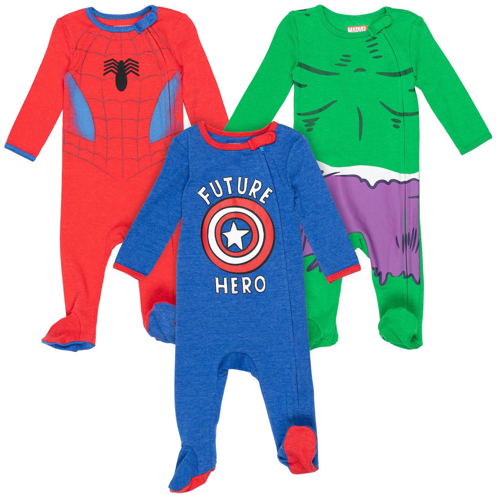 Avengers Baby Boys Marvel 3 Pack Zip Up Sleep N' Play Coveralls