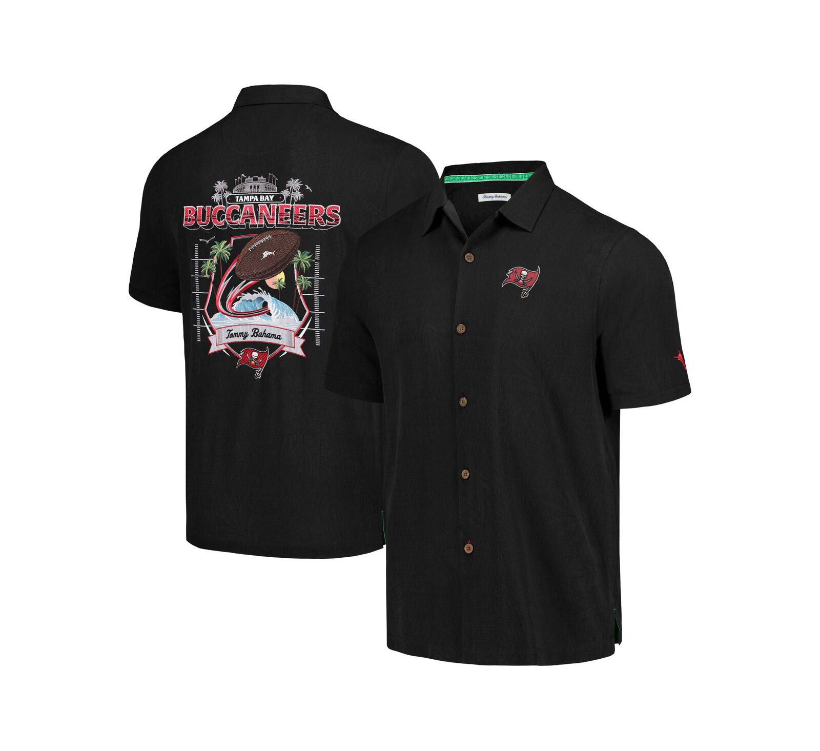 Men's Tommy Bahama Black Tampa Bay Buccaneers Tidal Kickoff Camp Button-Up Shirt