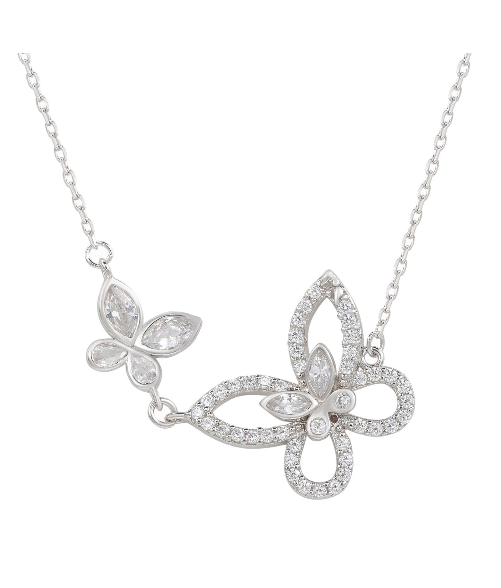 Ожерелье Suzy Levian Sterling Silver Cubic Zirconia Mother Daughter Double Butterfly