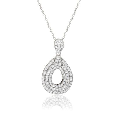 Suzy Levian Sterling Cubic Zirconia Triple Row Tear Drop Dangle Pendant Necklace