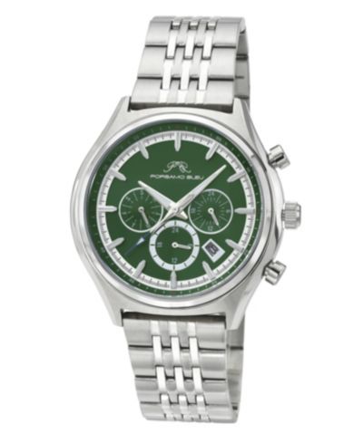 Porsamo Bleu Men's Charlie Multifunction Silver Tone Stainless Steel Bracelet Green Dial Watch 45 mm