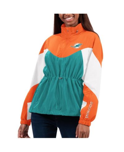 Women's G-III 4Her by Carl Banks Aqua, Orange Miami Dolphins Tie Breaker Lightweight Quarter-Zip Jacket